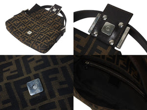 FENDI フェンディ マンマバケット ワンショルダーバッグ 26424 ズッカ柄 ブラウン キャンバス レザー シルバー金具 美品 中古 4b001231