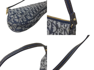 Christian Dior クリスチャンディオール サドルポーチ ワンショルダーバッグ MC 1011 ネイビー キャンバス レザー ゴールド金具 良品 中古 4b001234
