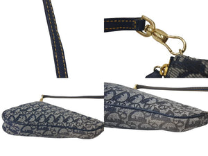 Christian Dior クリスチャンディオール サドルポーチ ワンショルダーバッグ MC 1011 ネイビー キャンバス レザー ゴールド金具 良品 中古 4b001234