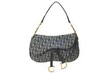 Load image into Gallery viewer, ChristianDior クリスチャンディオール トロッター ダブルサドルバッグ キャンバス レザー ネイビー ゴールド 美品 中古 4b001263