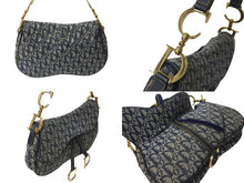 Load image into Gallery viewer, ChristianDior クリスチャンディオール トロッター ダブルサドルバッグ キャンバス レザー ネイビー ゴールド 美品 中古 4b001263
