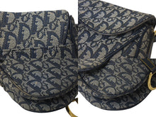 Load image into Gallery viewer, ChristianDior クリスチャンディオール トロッター ダブルサドルバッグ キャンバス レザー ネイビー ゴールド 美品 中古 4b001263
