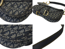 Load image into Gallery viewer, ChristianDior クリスチャンディオール トロッター ダブルサドルバッグ キャンバス レザー ネイビー ゴールド 美品 中古 4b001263