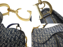 Load image into Gallery viewer, ChristianDior クリスチャンディオール トロッター ダブルサドルバッグ キャンバス レザー ネイビー ゴールド 美品 中古 4b001263