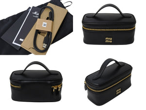 新品同様 MIUMIU ミュウミュウ Marshal マーシャル スピーカー ケース 小物 ブラック レザー ホリデーコレクション限定 5R0003_2CQE_F0002 ゴールド金具 中古 4b001277