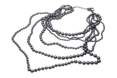 CHANEL シャネル 6連 パールネックレス A14C刻印 ココマーク メタリック フェイクパール グレー ブラック系 美品 中古 4b001298