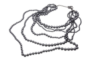 CHANEL シャネル 6連 パールネックレス A14C刻印 ココマーク メタリック フェイクパール グレー ブラック系 美品 中古 4b001298