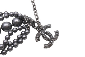CHANEL シャネル 6連 パールネックレス A14C刻印 ココマーク メタリック フェイクパール グレー ブラック系 美品 中古 4b001298