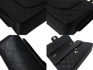 極美品 CHANEL シャネル マトラッセ25 Wフラップ Wチェーンショルダーバッグ 6番台 ココマーク キャビアスキン ブラック シルバー金具 中古 4b001355