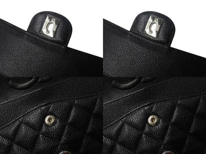 極美品 CHANEL シャネル マトラッセ25 Wフラップ Wチェーンショルダーバッグ 6番台 ココマーク キャビアスキン ブラック シルバー金具 中古 4b001355