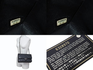 極美品 CHANEL シャネル マトラッセ25 Wフラップ Wチェーンショルダーバッグ 6番台 ココマーク キャビアスキン ブラック シルバー金具 中古 4b001355