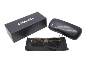 極美品 CHANEL シャネル リムレス サングラス 4093-B c.125/13 サイズ56□16 130 ココマーク ラインストーン ブラウン ゴールド 中古 4b001356