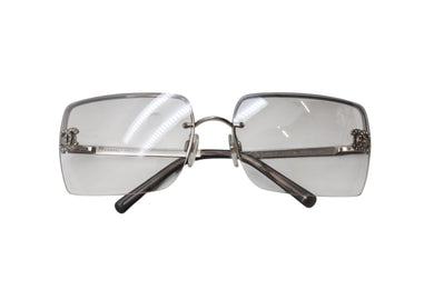 CHANEL シャネル リムレス サングラス 4092-B c.124/6I サイズ62□15 120 ココマーク ラインストーン グレー 良品 中古 4b001357