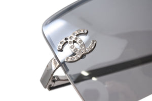 CHANEL シャネル リムレス サングラス 4092-B c.124/6I サイズ62□15 120 ココマーク ラインストーン グレー 美品 中古 4b001359