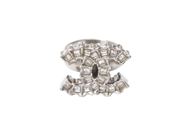 極美品 CHANEL シャネル 指輪 リング ココマーク アクセサリー B11C刻印 メタル ラインストーン シルバー 8.1g 中古 4b001366
