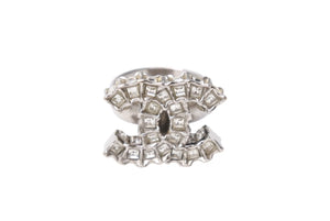 極美品 CHANEL シャネル 指輪 リング ココマーク アクセサリー B11C刻印 メタル ラインストーン シルバー 8.1g 中古 4b001366