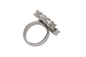 極美品 CHANEL シャネル 指輪 リング ココマーク アクセサリー B11C刻印 メタル ラインストーン シルバー 8.1g 中古 4b001366