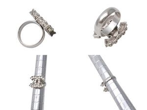 極美品 CHANEL シャネル 指輪 リング ココマーク アクセサリー B11C刻印 メタル ラインストーン シルバー 8.1g 中古 4b001366