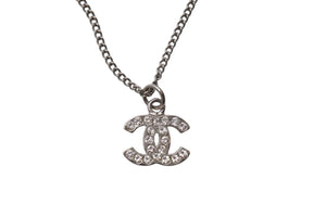 極美品 CHANEL シャネル ネックレス ココマーク アクセサリー ラインストーン イタリア製 09V刻印 5.6g シルバー 中古 4b001367