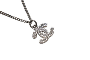 極美品 CHANEL シャネル ネックレス ココマーク アクセサリー ラインストーン イタリア製 09V刻印 5.6g シルバー 中古 4b001367