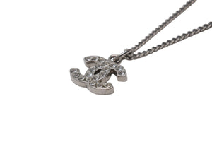 極美品 CHANEL シャネル ネックレス ココマーク アクセサリー ラインストーン イタリア製 09V刻印 5.6g シルバー 中古 4b001367