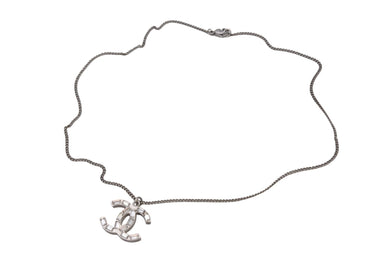 極美品 CHANEL シャネル ココマーク ネックレス アクセサリー メタル スクエアラインストーン シルバー 9.0g 中古 4b001365