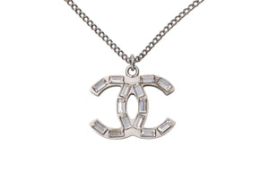 極美品 CHANEL シャネル ココマーク ネックレス アクセサリー メタル スクエアラインストーン シルバー 9.0g 中古 4b001365