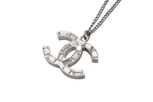 極美品 CHANEL シャネル ココマーク ネックレス アクセサリー メタル スクエアラインストーン シルバー 9.0g 中古 4b001365