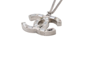 極美品 CHANEL シャネル ココマーク ネックレス アクセサリー メタル スクエアラインストーン シルバー 9.0g 中古 4b001365