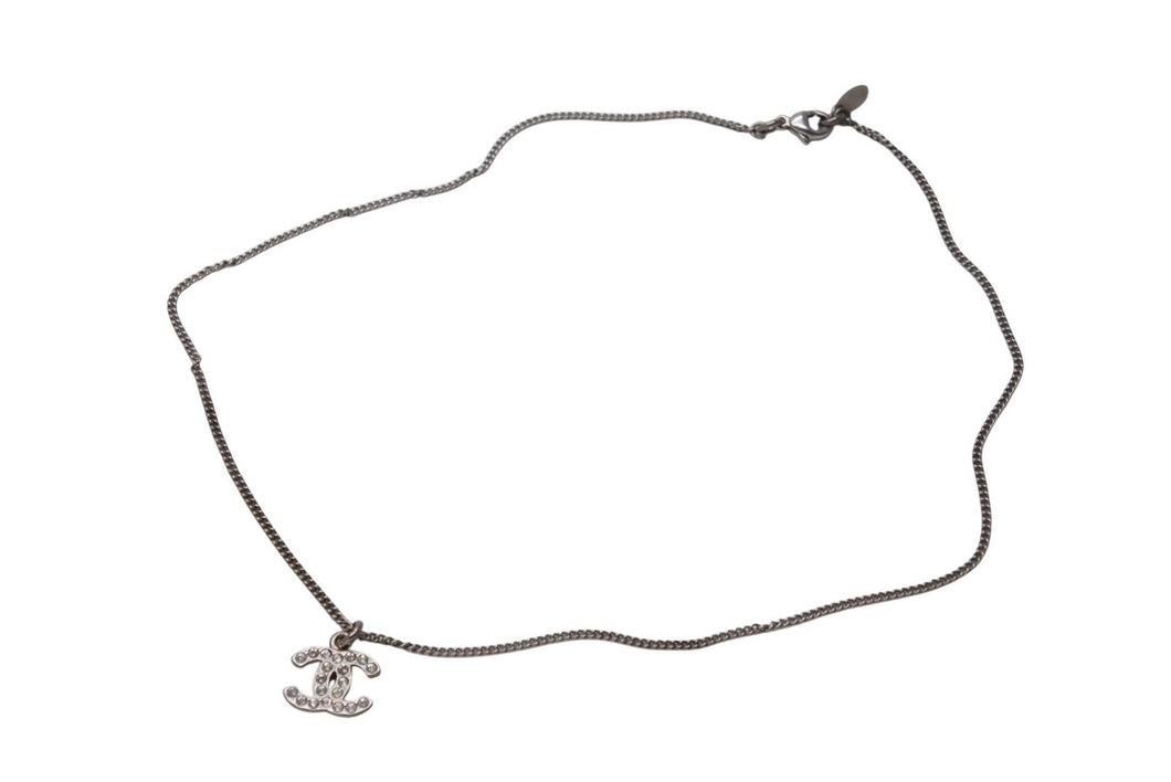 CHANEL シャネル ココマーク ネックレス アクセサリー 08V刻印 メタル ラインストーン 5.6g シルバー 美品 中古 4b001368