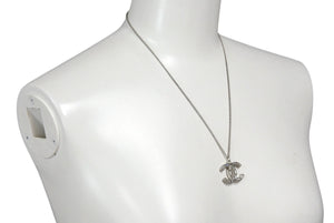 極美品 CHANEL シャネル ココマーク ネックレス アクセサリー メタル スクエアラインストーン シルバー 9.0g 中古 4b001365