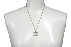 極美品 CHANEL シャネル ココマーク ネックレス アクセサリー メタル スクエアラインストーン シルバー 9.0g 中古 4b001365