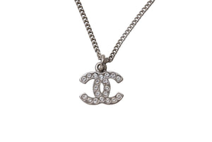 CHANEL シャネル ココマーク ネックレス アクセサリー 08V刻印 メタル ラインストーン 5.6g シルバー 美品 中古 4b001368