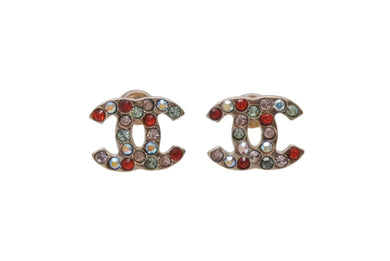 極美品 CHANEL シャネル ココマーク ラインストーン ピアス アクセサリー 04A刻印 ゴールド マルチカラー 中古 4b001364