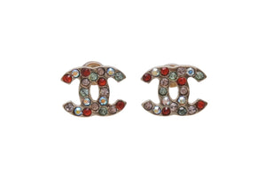 極美品 CHANEL シャネル ココマーク ラインストーン ピアス アクセサリー 04A刻印 ゴールド マルチカラー 中古 4b001364
