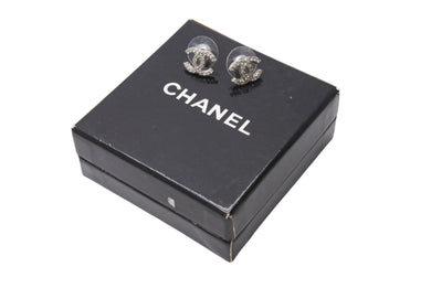 極美品 CHANEL シャネル ピアス ココマーク ラインストーン 両耳 アクセサリー F16V刻印 0.7g シルバー 中古 4b001372