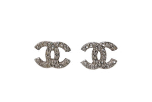 極美品 CHANEL シャネル ピアス ココマーク ラインストーン 両耳 アクセサリー F16V刻印 0.7g シルバー 中古 4b001372