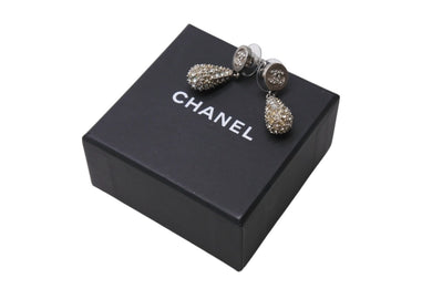 極美品 CHANEL シャネル ピアス 両耳 アクセサリー ココマーク 21B刻印 ラインストーン 5.4g メタル シルバー 中古 4b001375