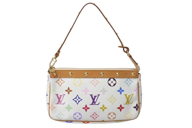 極美品 LOUIS VUITTON ルイヴィトン モノグラム マルチカラー ポシェット アクセソワール アクセサリーポーチ M92649 村上隆 ホワイト 中古 4b001382