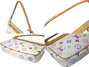 極美品 LOUIS VUITTON ルイヴィトン モノグラム マルチカラー ポシェット アクセソワール アクセサリーポーチ M92649 村上隆 ホワイト 中古 4b001382
