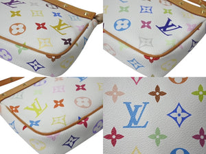 極美品 LOUIS VUITTON ルイヴィトン モノグラム マルチカラー ポシェット アクセソワール アクセサリーポーチ M92649 村上隆 ホワイト 中古 4b001382
