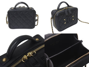 極美品 CHANEL シャネル CCフィリグリー スモールチェーンバニティバッグ A93343 26番台 キャビアスキン ブラック ゴールド金具 4b001383