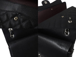 極美品 CHANEL シャネル デカマトラッセ30 Wフラップ Wチェーン ショルダーバッグ 15番台 キャビアスキン ブラック シルバー金具 中古 4b001384