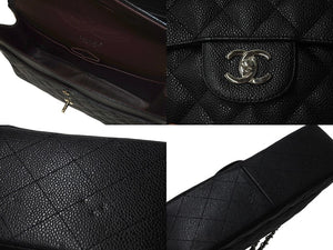 極美品 CHANEL シャネル デカマトラッセ30 Wフラップ Wチェーン ショルダーバッグ 15番台 キャビアスキン ブラック シルバー金具 中古 4b001384