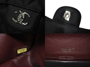極美品 CHANEL シャネル デカマトラッセ30 Wフラップ Wチェーン ショルダーバッグ 15番台 キャビアスキン ブラック シルバー金具 中古 4b001384