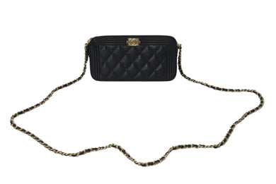 CHANEL シャネル ショルダーバッグ ボーイシャネル チェーンウォレット ブラック キャビアスキン 23番台 シルバー金具 美品 中古 4b001385
