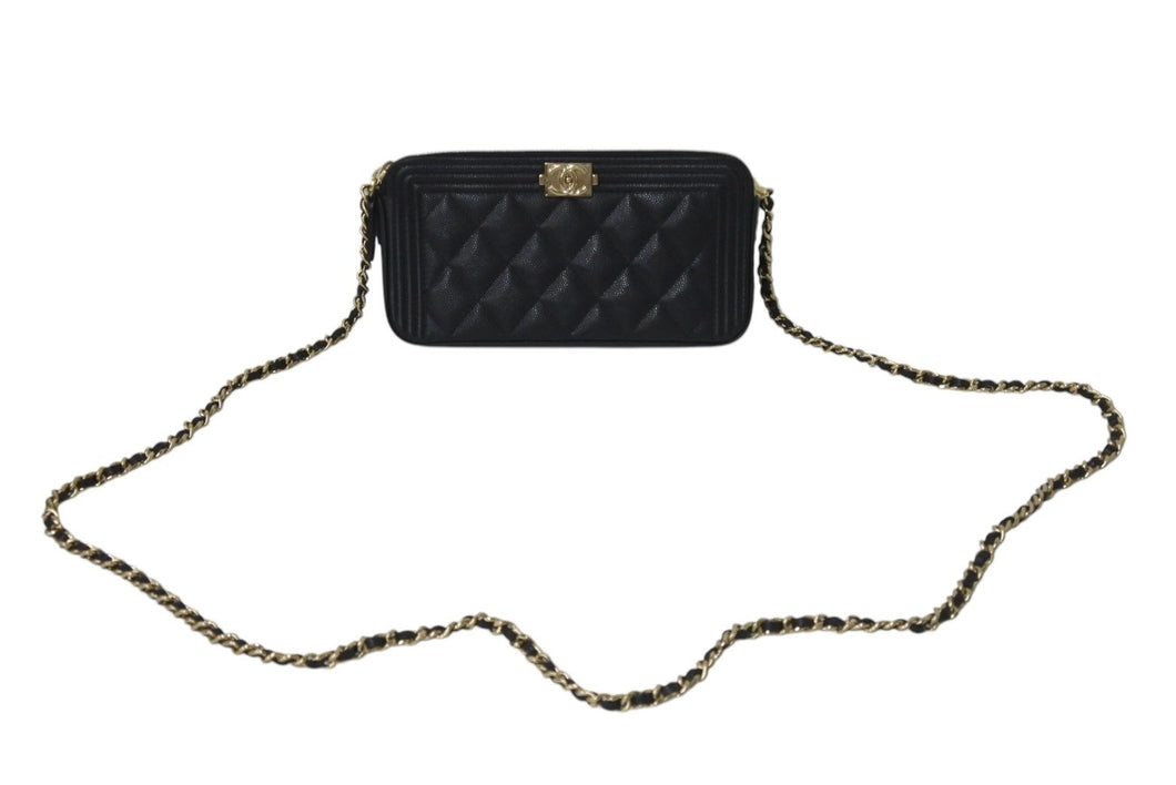 CHANEL シャネル ショルダーバッグ ボーイシャネル チェーンウォレット ブラック キャビアスキン 23番台 シルバー金具 美品 中古 4b001385