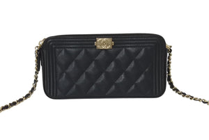 CHANEL シャネル ショルダーバッグ ボーイシャネル チェーンウォレット ブラック キャビアスキン 23番台 シルバー金具 美品 中古 4b001385