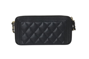 CHANEL シャネル ショルダーバッグ ボーイシャネル チェーンウォレット ブラック キャビアスキン 23番台 シルバー金具 美品 中古 4b001385