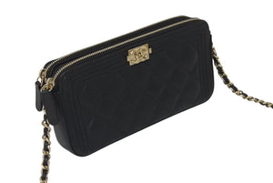 CHANEL シャネル ショルダーバッグ ボーイシャネル チェーンウォレット ブラック キャビアスキン 23番台 シルバー金具 美品 中古 4b001385